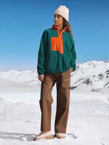 Women's Autumn/Winter Long Sleeve Casual Colorblock Stand Collar Zip-Up Fleece Top, Winter Clothes - Multicolor - View 6