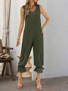 女士休闲纯色打结吊带背心哈伦裤，适合约会和度假