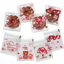 100pcs Valentine's Day Red Heart Pattern Gift Packaging Bags, Heart And Red Lip Design Transparent Self-Adhesive Bags, Mixed Packaging Bags Full Of Love And Romantic Atmosphere, Suitable For Valentine's Day, Wedding, Birthday, Anniversary And Other Party Gifts - Multicolor - View 1