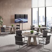 47-Inch Round Conference Table For 4-6 People, Wooden Meeting Room Table With Thicken Tabletop And X-Shaped Pedestal Base, Grey - Grey - View 5