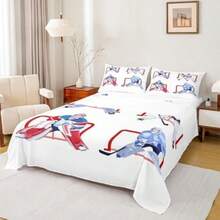 Juego de sábanas de juego de Ice Puck para niños de hockey sobre hielo, juego de sábanas de estilo de tinta con bolsillo profundo, sábana bajera de color negro, decoración de sala de juegos, 3 piezas(default) - Multicolor - Ver 3