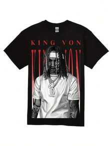 Men's KingVonS 'Loyalty' Graphic T-Shirt - 100% Cotton Pre-Shrunk Streetwear Tee With Bold Red & White Print, Round Neck Short Sleeve For Casual Wear, Valentine's Day Gifts & All-Season Comfort, Everyday Apparel, Minimalistic Design, Quality Craftsmanship - 黑色 - 查看 1