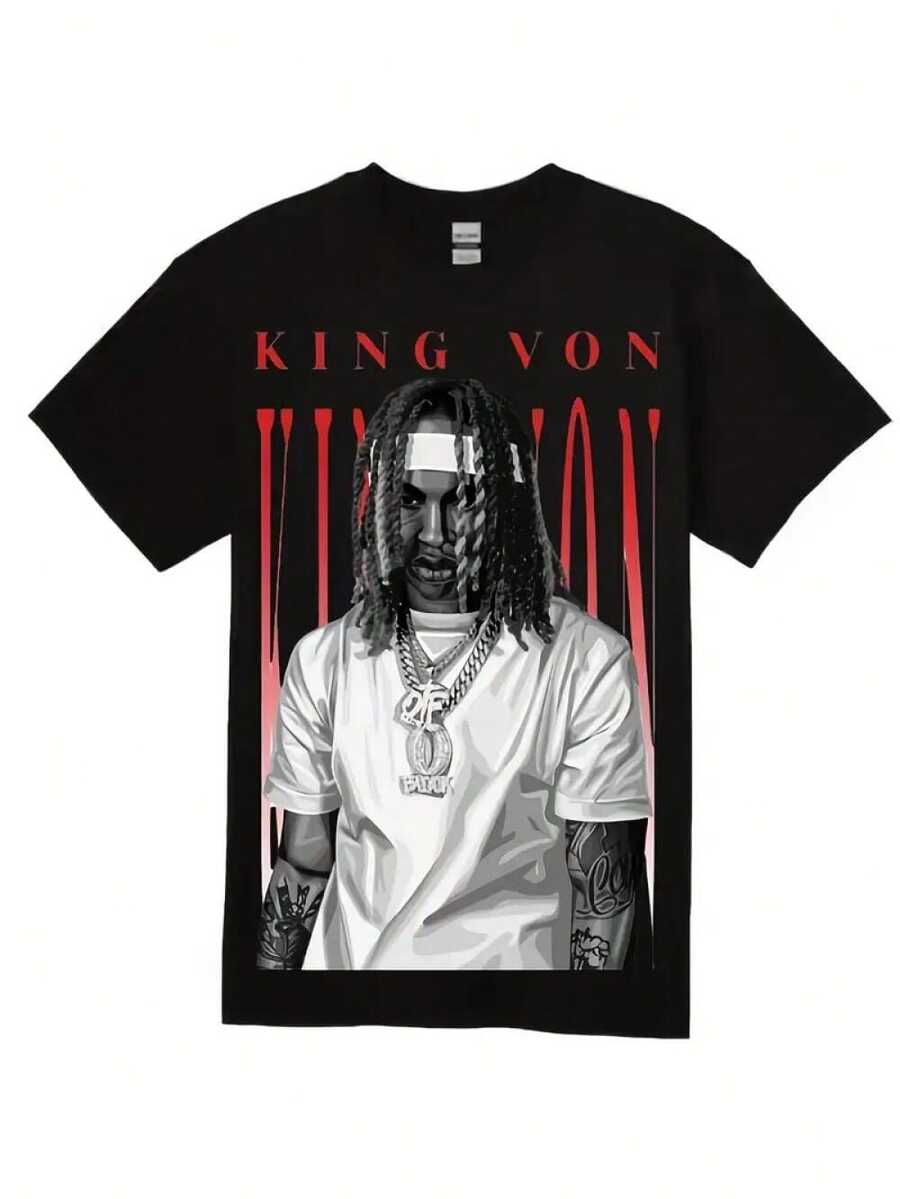 Men's KingVonS 'Loyalty' Graphic T-Shirt - 100% Cotton Pre-Shrunk Streetwear Tee With Bold Red & White Print, Round Neck Short Sleeve For Casual Wear, Valentine's Day Gifts & All-Season Comfort, Everyday Apparel, Minimalistic Design, Quality Craftsmanship - 黑色 - 查看 1