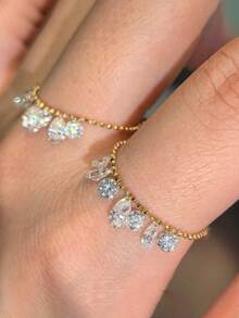 rundraw 1pc Oval Linked Ring With Adjustable Cubic Zirconia, Suitable For Women's Daily Wear And Special Occasions - Silver - View 11