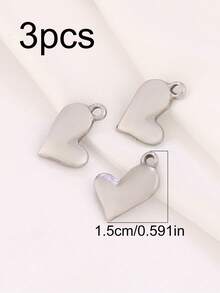 3 piezas de encantos de acero inoxidable con forma de corazón para hacer joyas DIY, hallazgos, aretes, pulseras, collares, decoración colgante - colgante - Ver 20