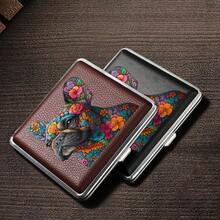 图案加厚香烟盒，电子烟盒，男士礼品，黑棕色皮革纹理，可装20支香烟，每个盒子都配有橡胶带固定，超薄翻盖设计，时尚创意，防潮抗压便携式香烟盒 - 彩色 - 查看 3