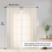 OWENIE Sheer Curtains 72 Inches Long 2 Panels Set, Light Filtering Sheer Curtain Rod Pocket Clear Drapes For Living Room Bedroom Window Sliding Door, Each 42 X 72 Inch, Cream,42inchWx72inchL(Packof2),Cream - Cream - View 3