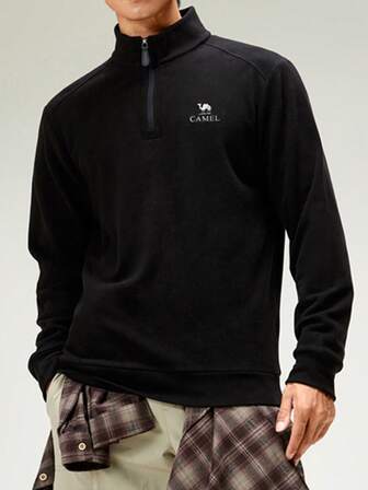 CAMEL CROWN Men's Long-Sleeved T-Shirt, Autumn/Winter Heated T-Shirt With Half-Zip Stand Collar, Wool Blend Thermal Base Layer Long-Sleeved Top