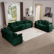 Modern Fabric Living Room Sofa 2-Piece Set, Two 2 Seater Sofa And One 3-Seater Sofa, Upholstery Large Deep Seat Set Of 3 Sofas With Comfortable Cushions And Pillows - màu xanh lá - Xem 12