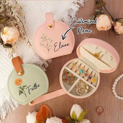 1 Túi đựng trang sức tùy chỉnh, Hộp đựng trang sức du lịch cá nhân hóa, Hộp đựng trang sức nhỏ hình vuông có tay cầm, Hộp quà cưới cho phù dâu, bạn bè, quà sinh nhật, quà cưới, quà Ngày của Mẹ, quà Ngày Valentine, quà tặng nhỏ tùy chỉnh, đa chức năng, trang trí, có thể tái sử dụng, tinh tế, thời trang, chất lượng cao.