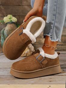 Women's Fashion Versatile Snow Boots, Warm Boots, Slip-On, Thick Sole Boots, Metal Buckle Short Boots, Winter New Arrival - Camel - View 3