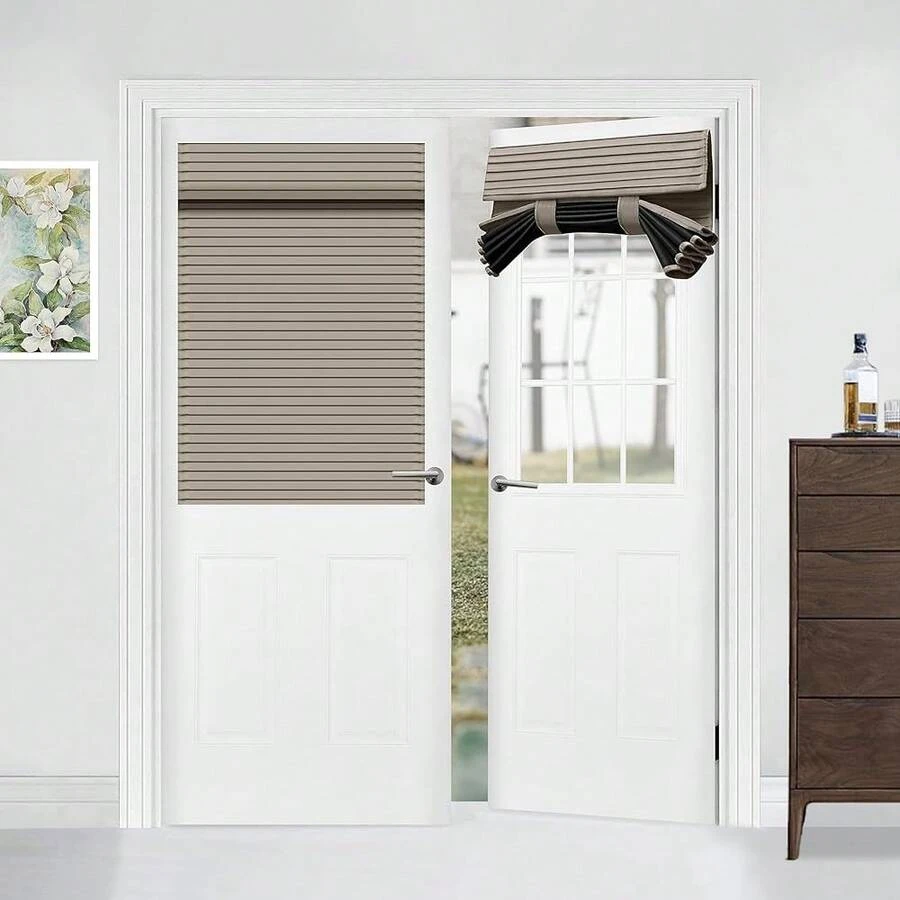 Muamar French Door Curtains Privacy Door Blind, Front Door Window Curtain, Venetian Blinds Style Door Window Cover, 1 Panel (Light Brown, W25" X L40"),25inchWx40inchL(Packof1),LightBrown - 淺棕色 - 查看 1