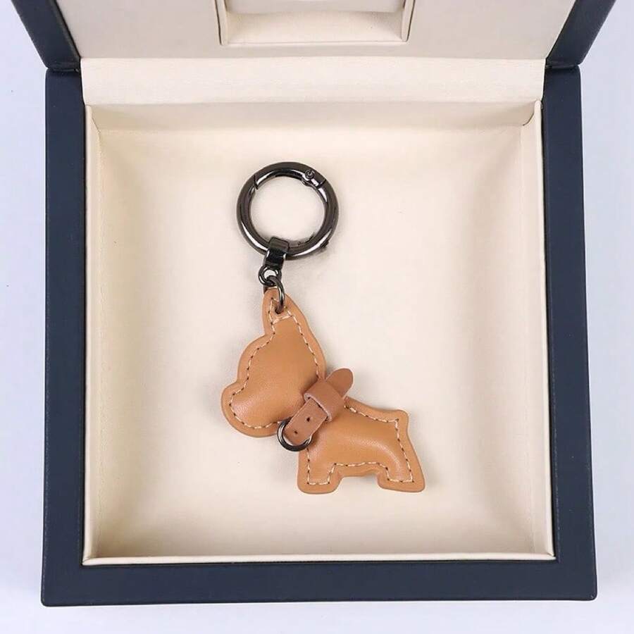 1pc French Bulldog Car Keychain Pendant, Cute Puppy Couple Bag Charm Ring - 白小狗[槍圈] - 查看 1