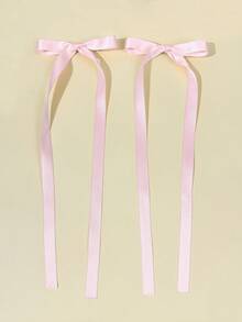 2个简约百搭蝴蝶结长丝带发夹，爪夹，发卡，发夹，女士发饰，头部饰品 - 粉色 - 查看 5