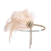 Diadema con cuentas de diamantes de imitación para de Gatsby de los años 20, tocado de Charleston Vintage para mujer, diadema de plumas, accesorios para el cabello BN9Y - Oro - Ver 6