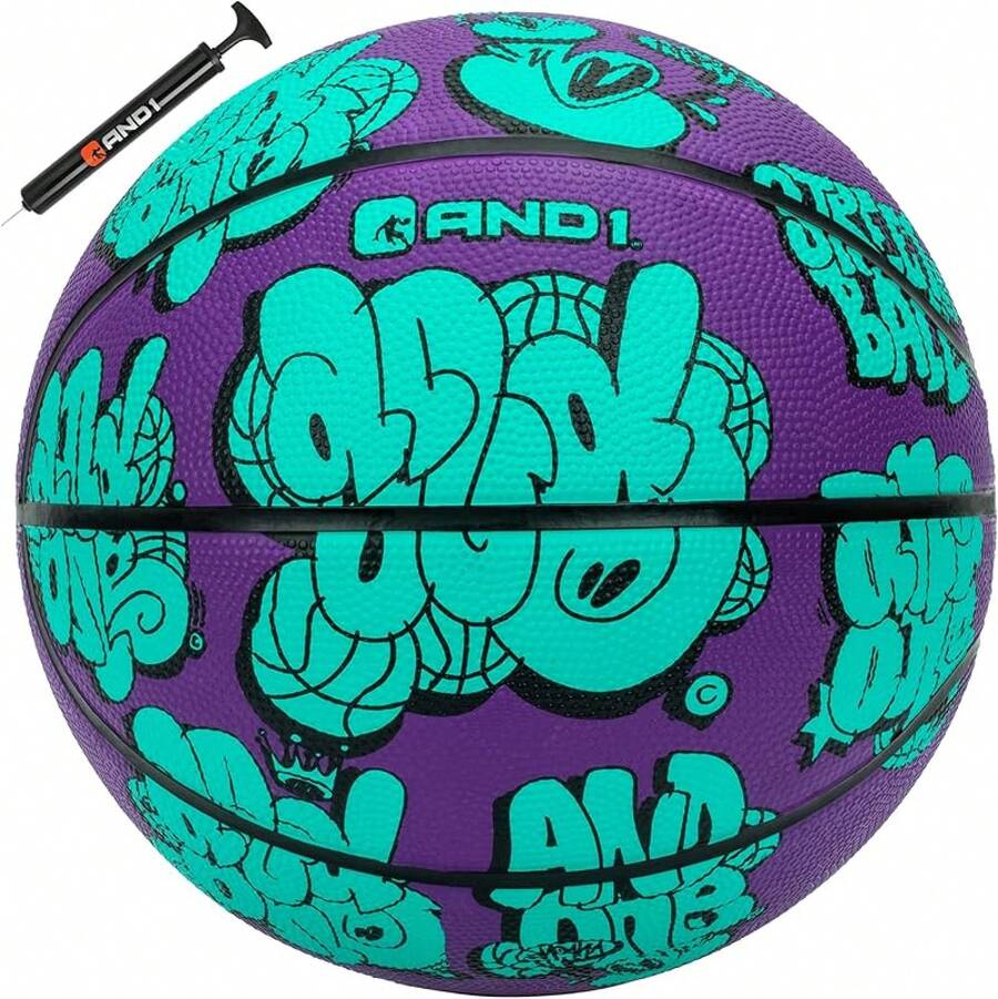 Toss Up Youth Rubber Streetball, Indoor Outdoor Basketball With Deep Channels & Durable Grip, Includes Pump Concrete, Training & Recreational - 白色 - 查看 1