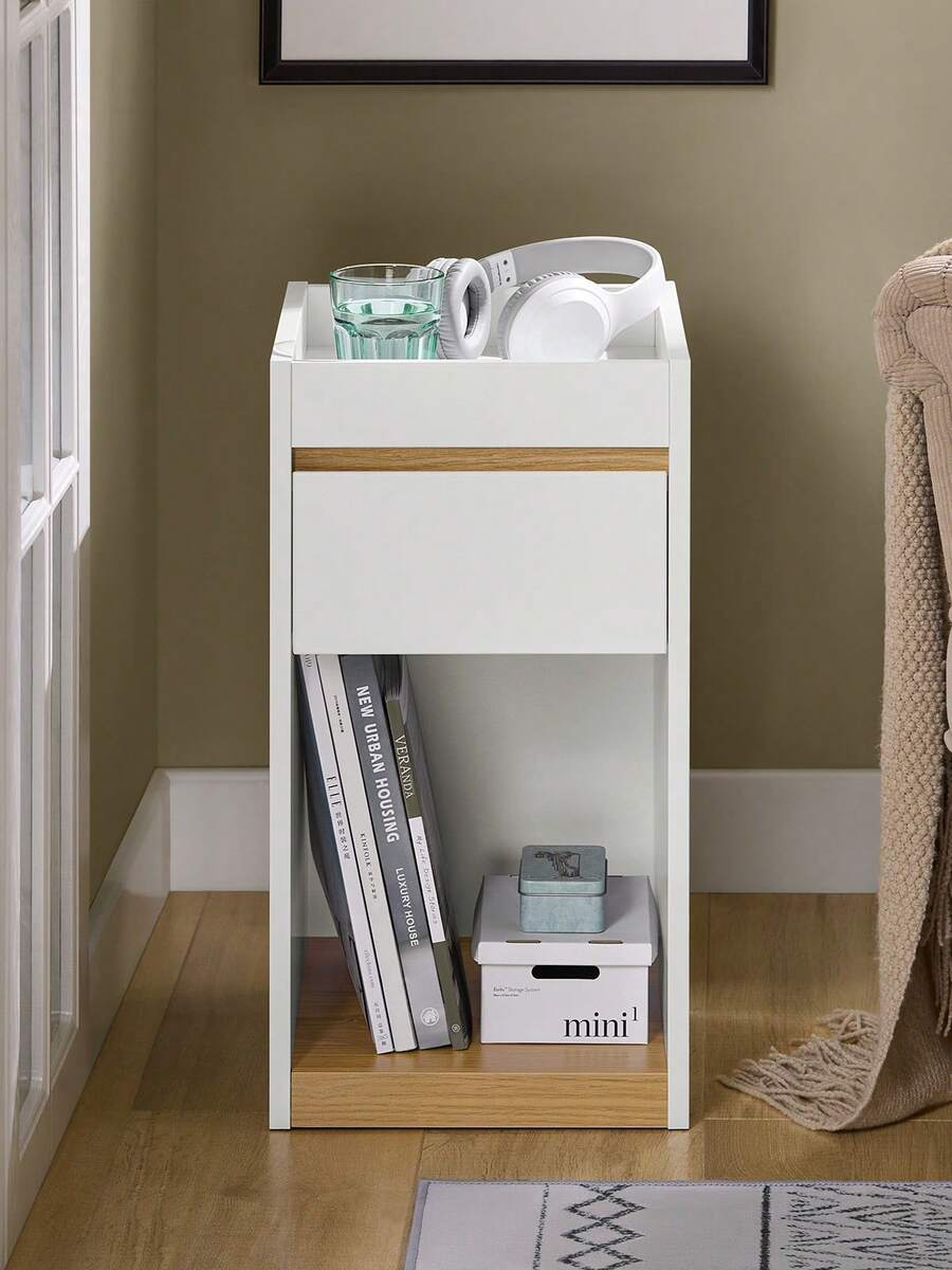 SoBuy 床头柜 床头柜 沙发边桌 茶几 电话桌 白色和自然色 W30 X D35 X H55cm FBT137-W - 白色 - 查看 1