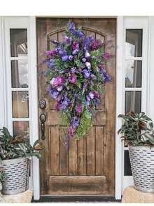 Spring Wreaths For Front Door, Artificial Tulip Wreath, Artificial Hanging Wreath For Home Window Wall Farmhouse Wedding Party Decoration - 紫色 - 查看 2