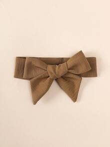 2pcs Baby Girls Ruffle Hem Bow Decor Long Sleeve Dress And Headband Set - Brown - View 3