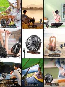 USB Powered Desktop Fan, Mini Electric Fan (Wood Grain Base, Compact With Hook), Suitable For Home Office, Bedroom, School, Outdoor Camping And Travel - Multicolor - View 4
