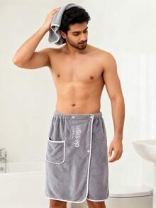 Fustă de baie pentru bărbați, prosop de baie din fleece coral, cu design elastic și nasturi pentru cuie, halate de baie, învelitoare de baie, prosop moale și absorbant, purtabil după duș, prosoape de uz casnic pentru baie, dormitor, hotel, picnic, plajă, piscină, petrecere, utilizare în toate anotimpurile, halat de baie, accesorii pentru baie, cadou de Ziua Îndrăgostiților - Multicolor - Vizualizare 6