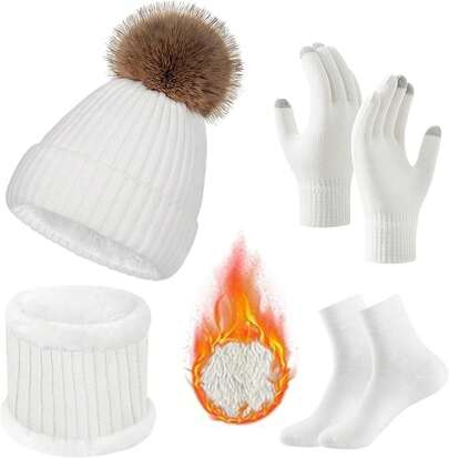 ¡RecomendadoGorro de invierno para mujer,Gorras Invierno con Bufanda y guantes de visualización táctil 4 en1 Unisexo,juego de gorro de punto con forro polar para clima frío¡Top de Temporada