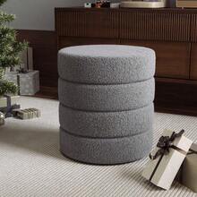 Round Pouffe Stool Liviing Room Bedroom Footstool Teddy Fleece Dressing Table Stool Hallway Shoe Stool - Cream White - View 4