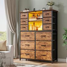 EnHomee 50.6" H Tall Dresser With 12 Fabric Sturdy Drawers Dresser For Bedroom With Charging Station & LED Lights, Wooden Top, Metal Frame, 11.8" D X 37.8" W X 50.6" H, Mother's Day Decor, Room Decor, Home Decor, Rust Brown - 鏽棕色 - 查看 10