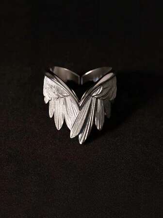 1件创意天使翅膀戒指，可调节羽毛设计饰品