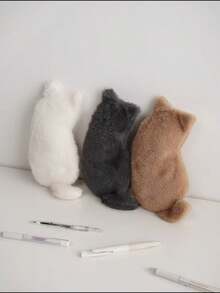 1pc Cute Cat Plush Pencil Case, Large Capacity, Creative Stationery Storage Bag, Gift, Doll Pencil Pouch