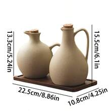 2 pezzi/1 pezzo Bottiglia di ceramica per olio da 500ml (17oz)/600ml (20oz) con coperchio in sughero morbido, dispenser da cucina rotondo per salsa di soia, aceto, olio d'oliva e olio di arachidi - Castano - Visualizzare 6