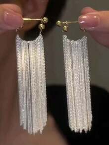 1 Pair Minimalist Waterfall Chain Drop Earrings, Fashionable Long Earrings With Unique High-End Design, Suitable For Women To Wear To Parties, Events, And Daily Occasions - Chain Tassel - View 4