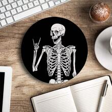 Pad,  Skeleton  Pad With Design, Round Computer  Mat, Non-Slip Rubber Base Pad, Waterproof Office  Pads, Skull,31BlackHumanSkeleton - 31BlackHumanSkeleton - View 5