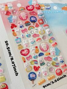 1张3D水晶贴纸 - 柴犬、猫、兔子、猫头鹰，3D贴纸，适用于剪贴簿、日记、儿童奖励、礼物