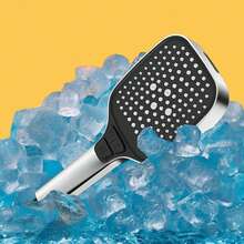 1pc Square Handheld Shower Head With High Pressure, 4 Spray Settings, Large Water Flow For Bathroom Bathing, Shower Heads - Silver - View 5