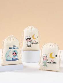 6个斋月礼品袋，中东卡通人物“斋月吉祥”设计，斋月家居装饰，开斋节，斋月餐桌装饰，斋月祝福装饰礼品袋，斋月袋，斋月派对用品 - Eid Mubarak 卡通 - 查看 9