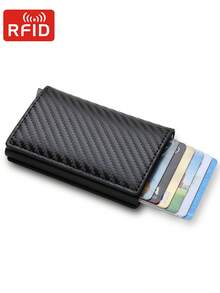 Cartera de fibra de carbono anti RFID para hombre, estuche para tarjetas de crédito con apertura automática, billetera minimalista, adecuada para adolescentes, casual de verano, al aire libre, atlético, de viaje, regalos de graduación o cumpleaños, accesorios formales/de negocios, ideas para el Día de San Valentín - Multicolor - Ver 5