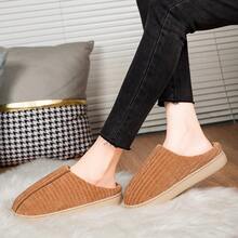 Striped Anti-Slip EVA Thick-Sole Cotton Slippers, Comfortable, Warm Lining, Couple Style, Suitable For Autumn/Winter - Khaki - View 4
