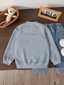 Jaket Lengan Panjang Regular Fit Warna Polos Motif Kartun Kasual untuk Anak Laki-laki, Cocok untuk Musim Semi & Gugur - Light Grey - View 2