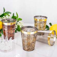 200/400 Transparent Black Cups, Transparent Black With Gold Border Cups, Gold Border Plastic Cups, Transparent Black Plastic Cups, Disposable Plastic Cups, Party Transparent Black Plastic Cups, Suitable For 200/400 Guests. - Multicolor - View 6
