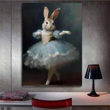 1Pc, Framed Ready To Hang, Ballerina Rabbit Canvas Wall Art, Vintage Elegant Prints, Charming Home Decor For Bedroom,Living Room, Wrapped Framed Canvas Print, Apartment Room Decor Aesthetic, Artwork Suitable For Fantasy Lovers - 藍色 - 查看 4