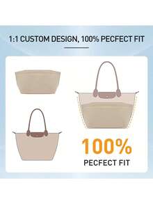 2025款手提包收纳内胆包，多口袋毛毡手提包收纳袋，带拉链和杯架，旅行必备 - 米色 - 查看 4