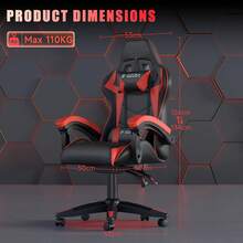 GartistGo Ergonomic Gaming Chair, With Cushion And Adjustable Backrest For Adults, Rotatable And Stable - Red - View 4
