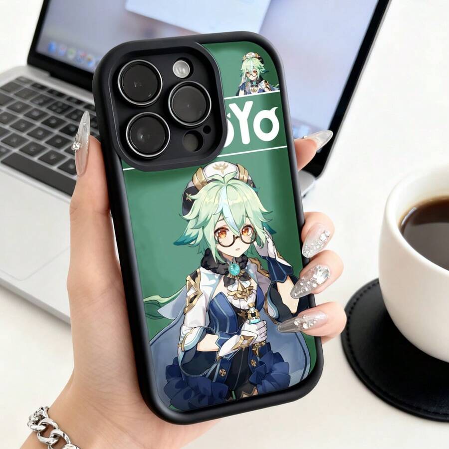 Funda de teléfono con diseño de personaje y texto para  14 Pro Max,  13 Pro,  12,  Galaxy S23, S22, S21, protector de teléfono, funda de pareja, regalo para novio, novia, regalo de vacaciones - Café integral - Ver 1