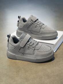 1 Pair Spring/Autumn New Kids' Sports Shoes, Hook And Loop Closure Easy On/Off, Boys/Girls Fashion Versatile Anti-Slip Casual Sneakers - Grey - View 2