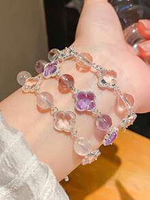 1 件奢华锆石花朵精致新款手链，百搭可调节手链，高端配饰 - 花朵手鍊 - 查看 8