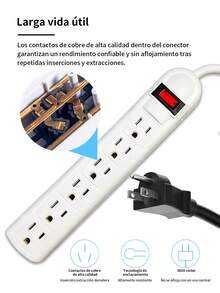 Regleta multicontactos electricos con 6 salidas con interruptor,Multicontacto Extension,Compacto Fácil de usar,protección contra sobrecarga,montaje en pared para el hogar y la oficina. - Blanco - Ver 9