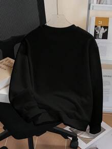 青少年男童休闲简约字母棒球印花运动风圆领长袖卫衣秋冬男童衣服儿童 - 黑色 - 查看 4