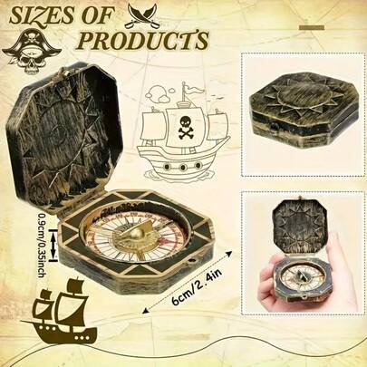 Mini Pirate Compass Antique Captain Statue Figurine, Suitable For Pirate Theme Parties, Nautical Compass, Thanksgiving Decoration, No Electricity Required, Pirate Role-Playing And Birthday Party Supplies, Home Decoration,Christmas Decorations, Christmas Gifts, Party Decorations