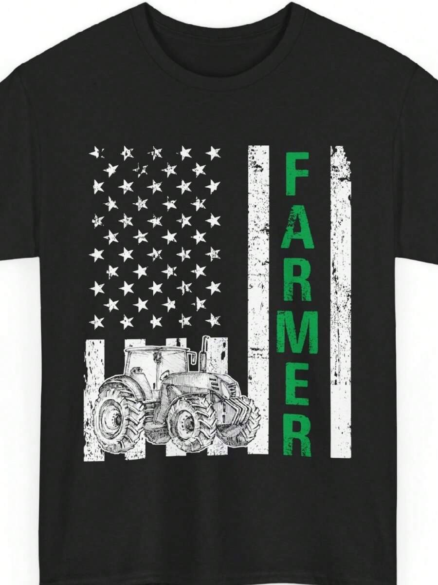 Farming USA Flag Shirt, Tractor Farming Shirt, Farmer Shirt, Farm Lover Tee - màu đen - Xem 1